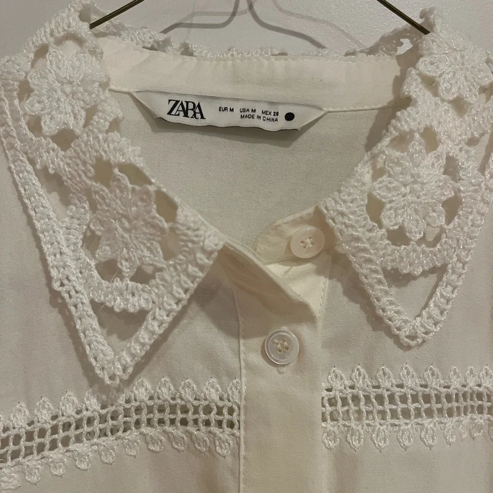 Zara women light cotton jacket with lace in white size M - Picture 4 of 4